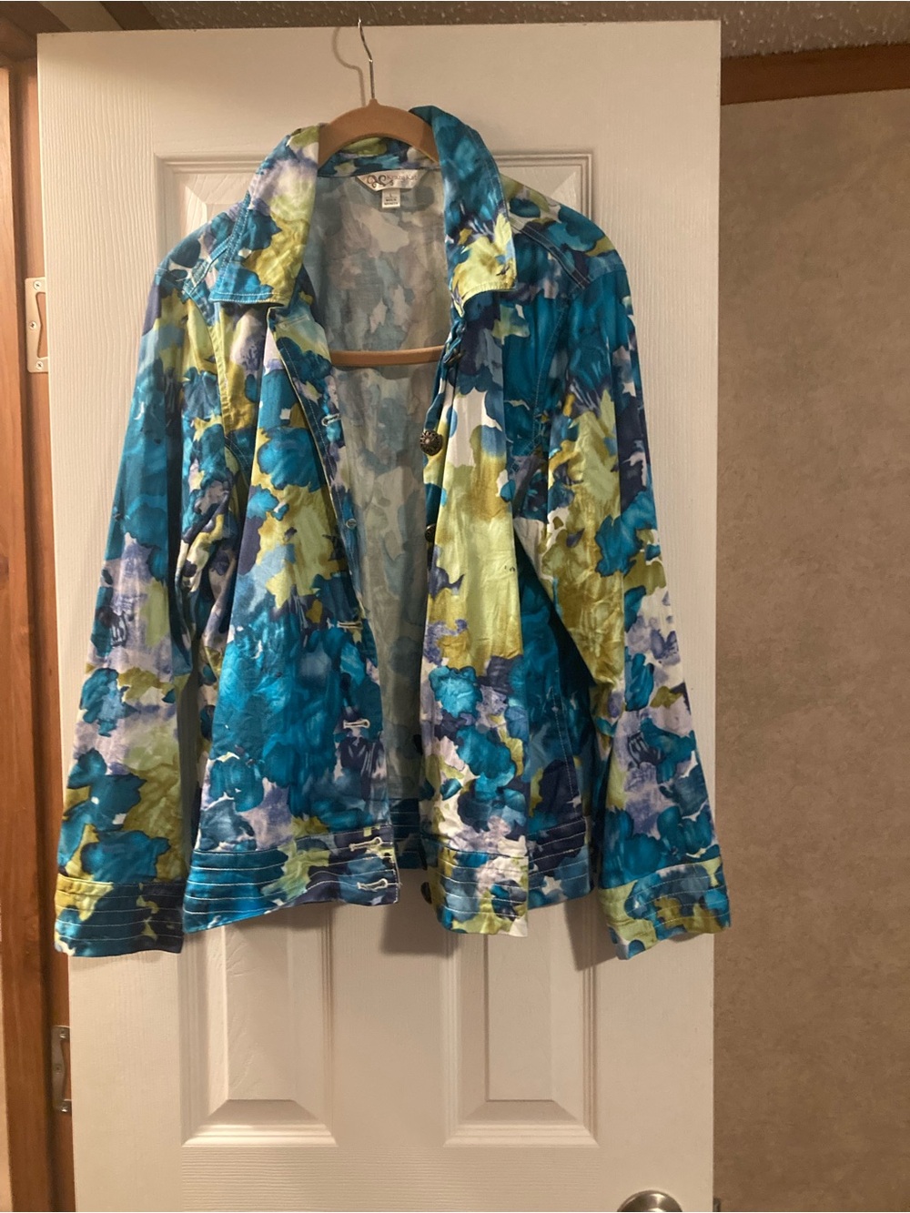 krazy kat Floral Watercolor Open Jacket - Teal, Green & Blue